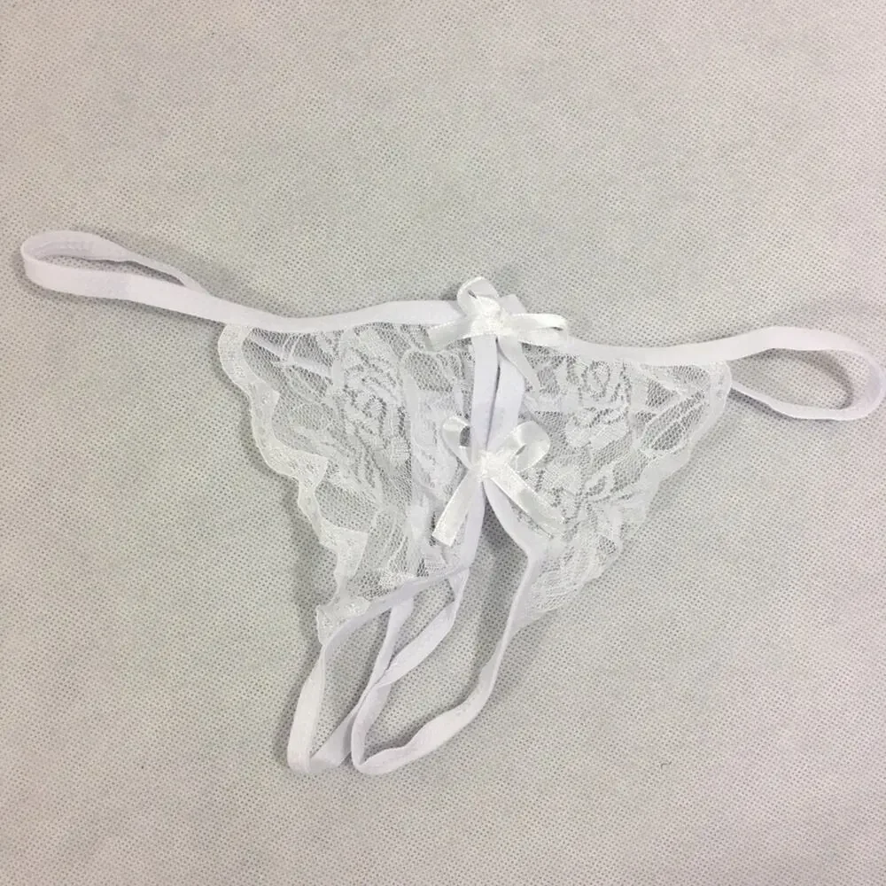 Lace Open Crotch G Strings Thong White One Size